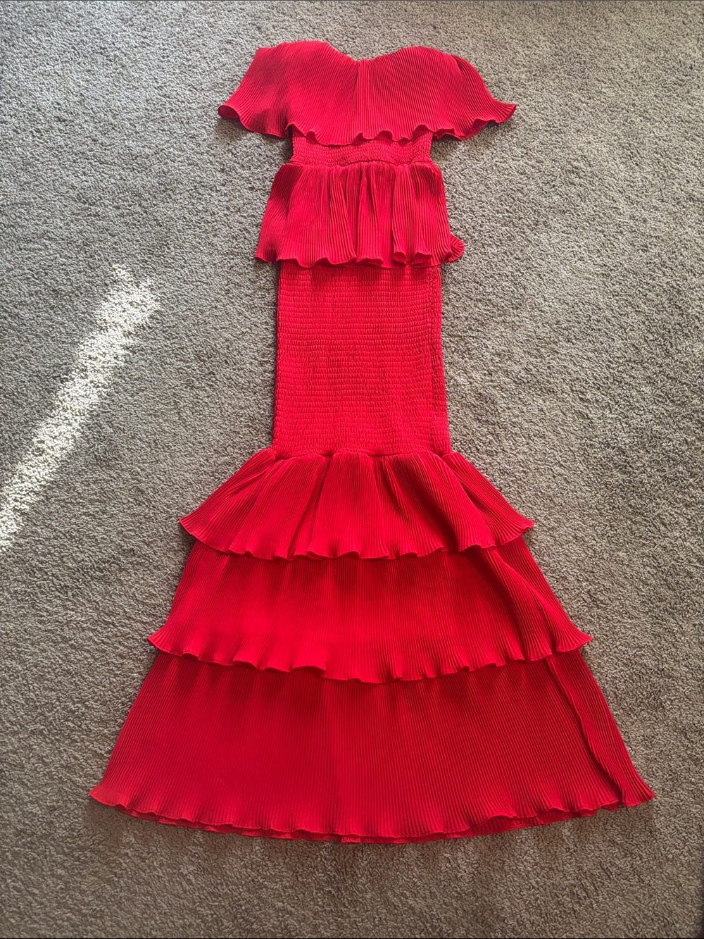 JLUXLABEL Red Tiered Ruffle Maxi Dress, Small